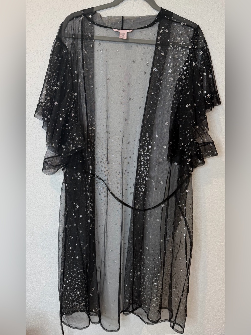 Victoria’s Secret Dream Angels Glitter Stars Sheer Black Flutter Kimono M/L